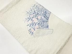 変わり地紙に草花模様織出し名古屋帯